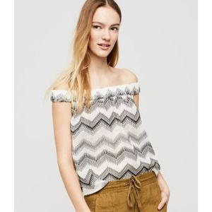 NWT Lou and Grey off the shoulder Chevron blouse sleeveless Ivory Black Medium